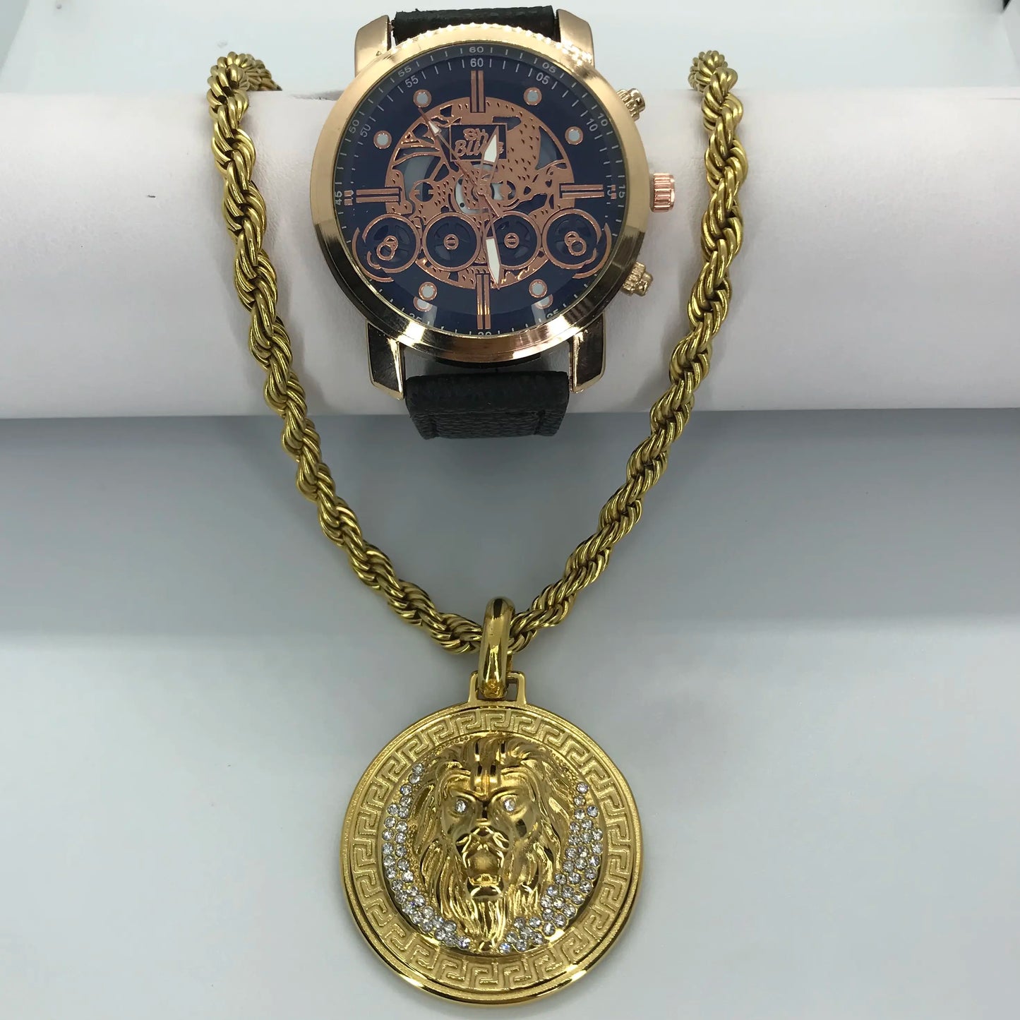 lazo + leon con reloj oro laminado