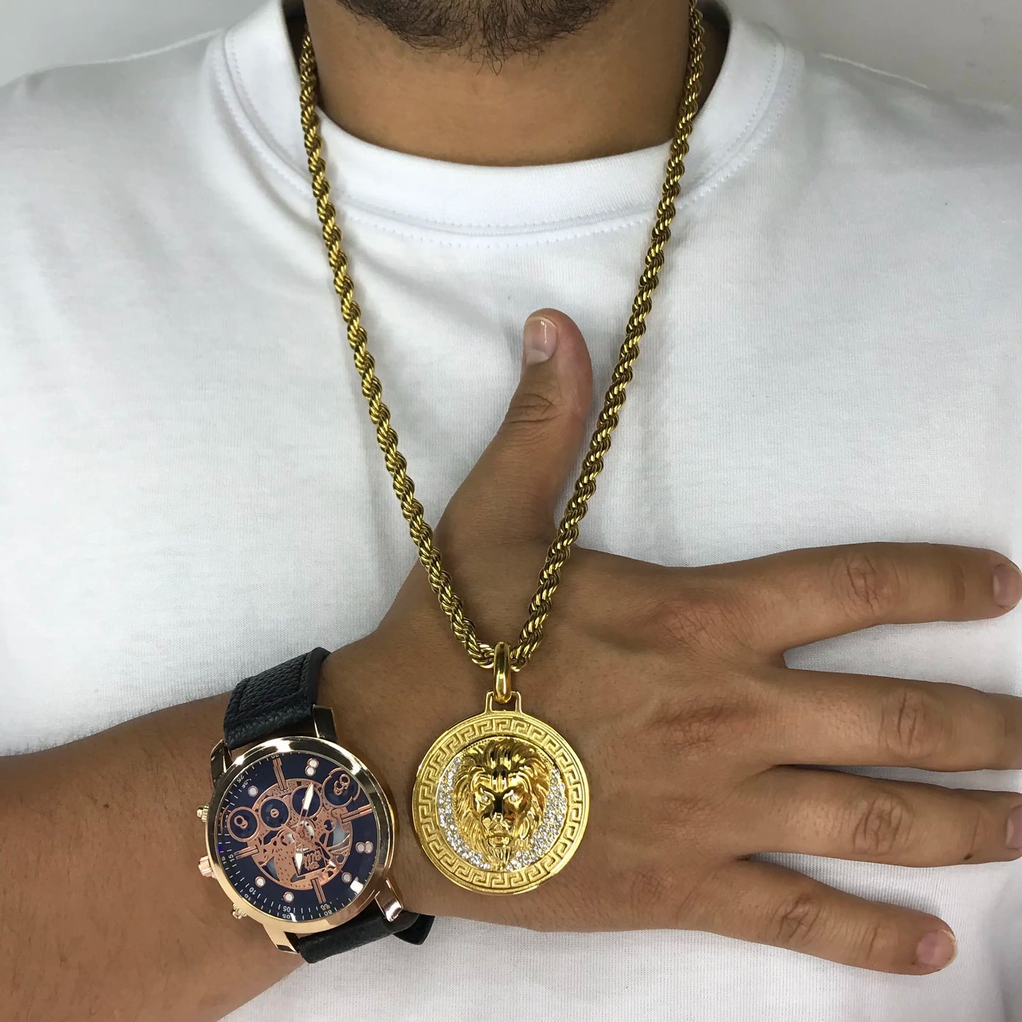 lazo + leon con reloj oro laminado