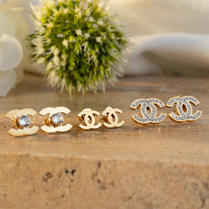 aretes chanel oro laminado