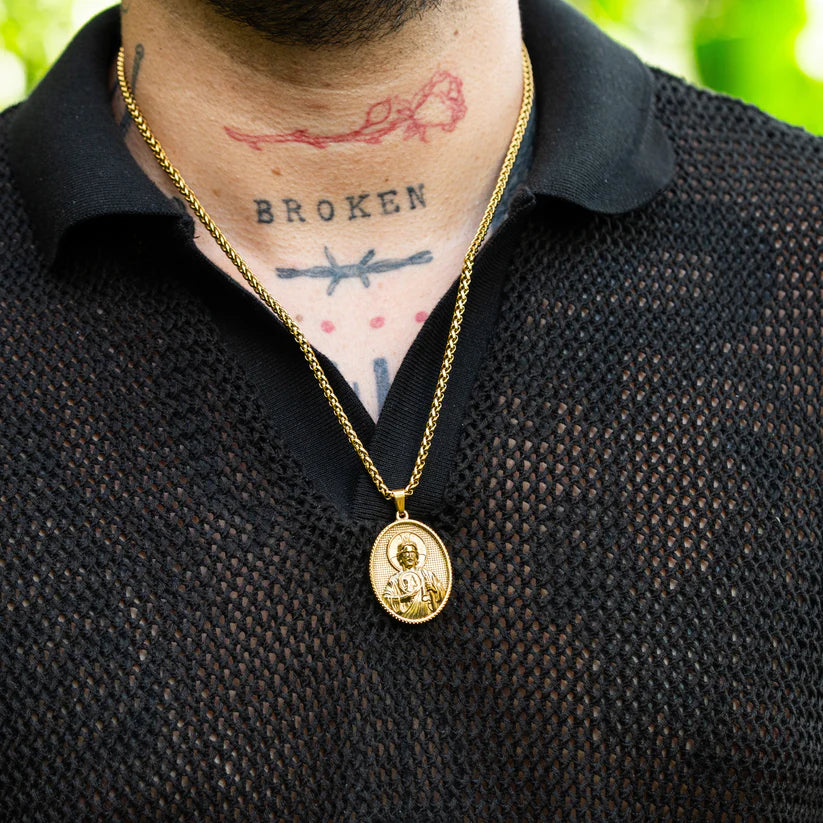 Cadena Trigo + Dije San Judas Tadeo en oro laminado 18k