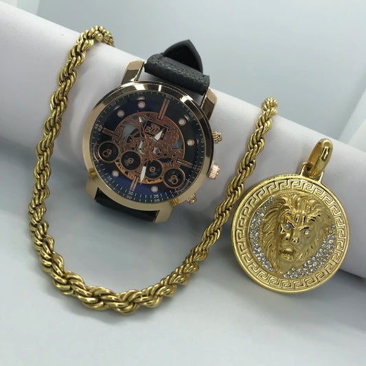 lazo + leon con reloj oro laminado 
