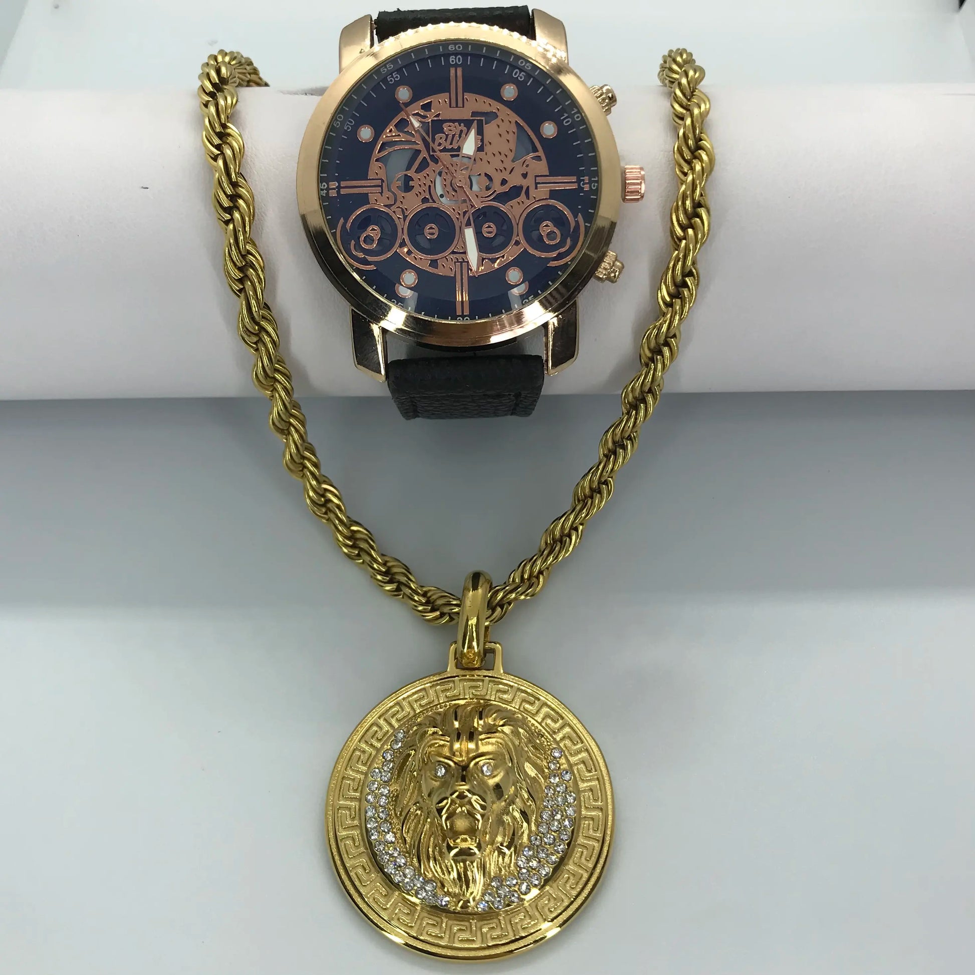 lazo + leon con reloj oro laminado 