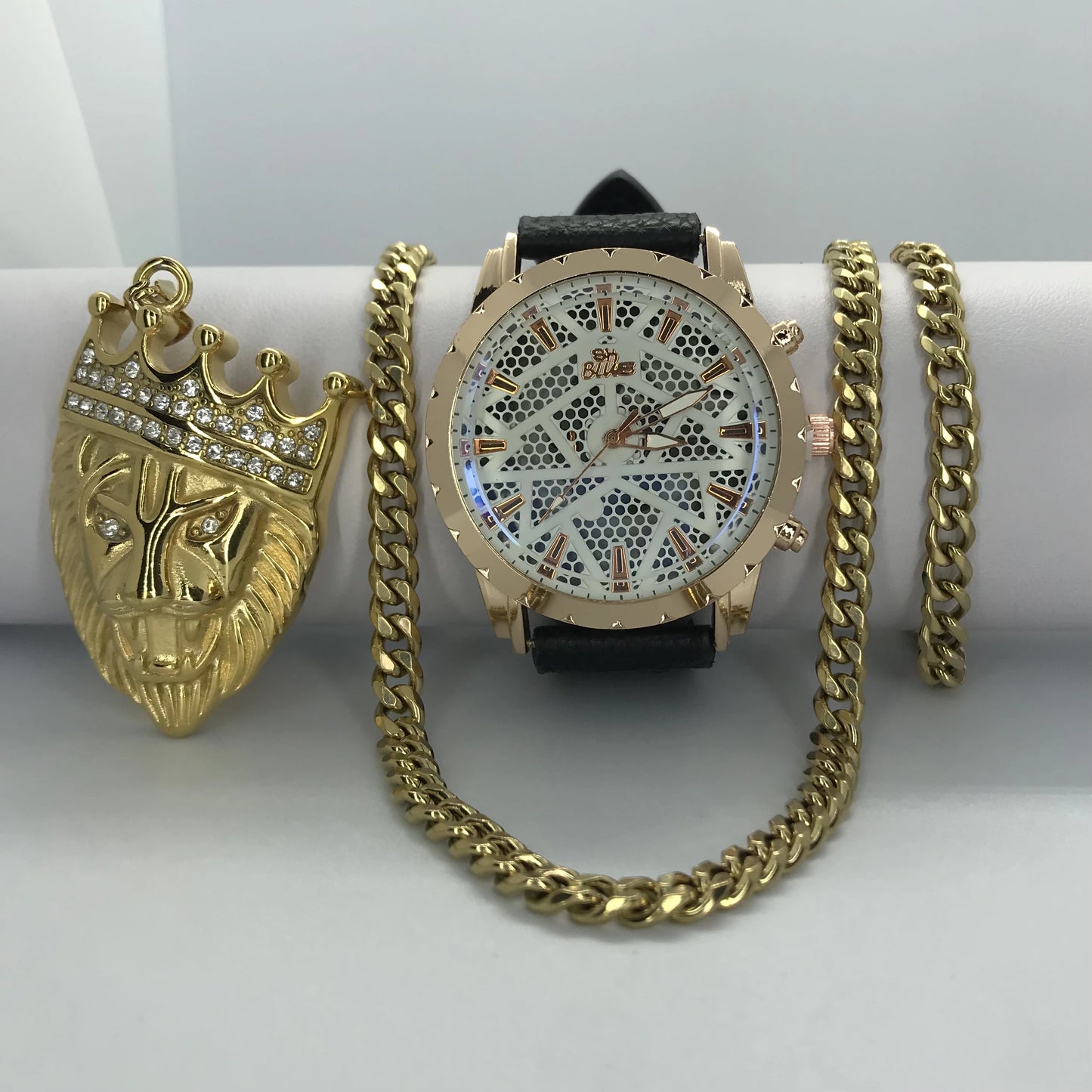 Combo  cubano con reloj en oro laminado 