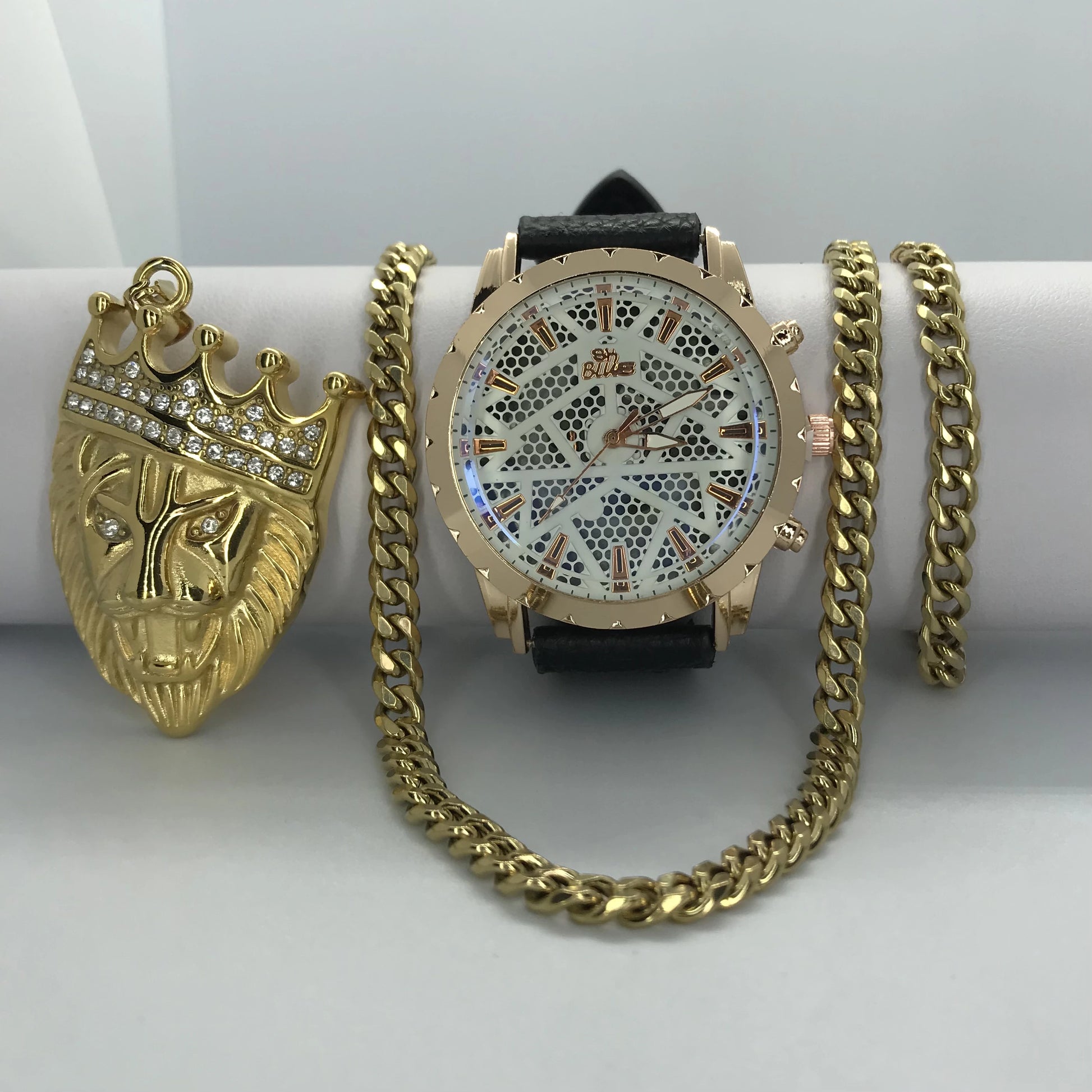 Combo  cubano con reloj en oro laminado 