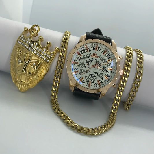 Combo  cubano con reloj en oro laminado 