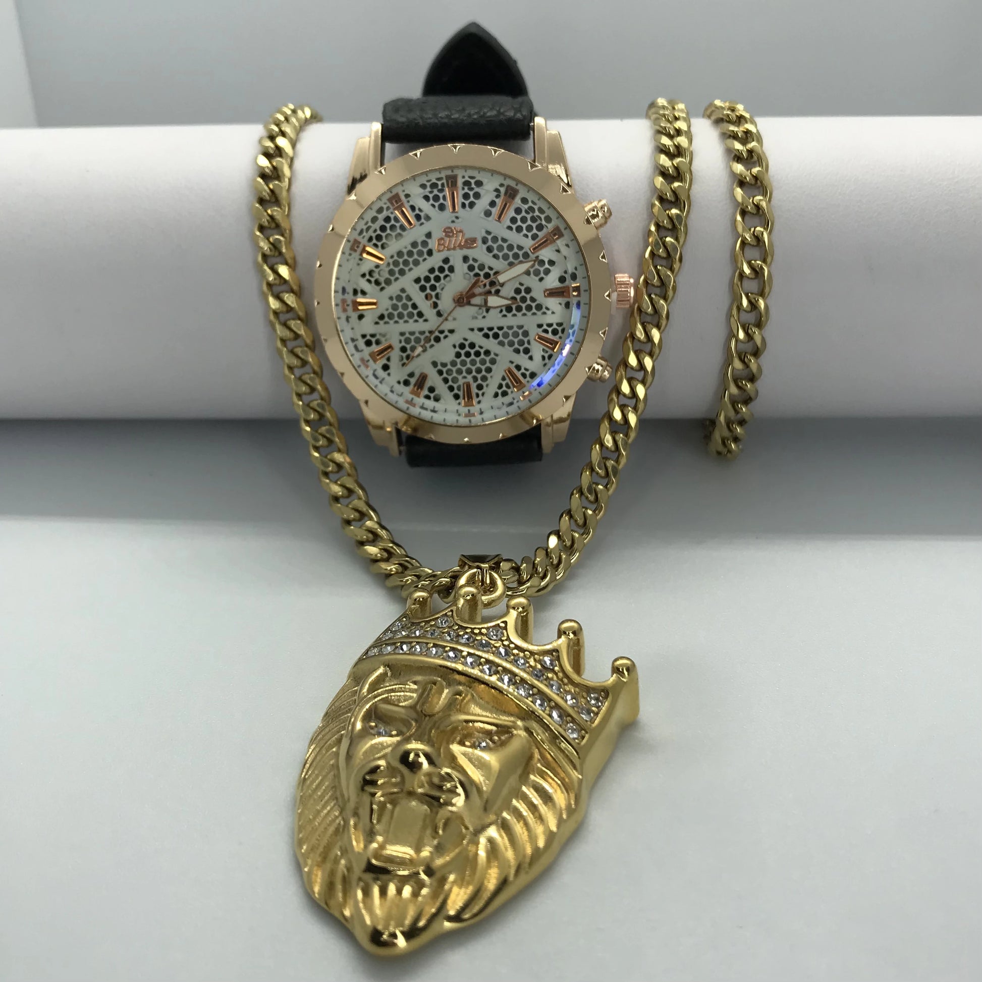 Combo  cubano con reloj en oro laminado 
