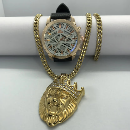 Combo  cubano con reloj en oro laminado 