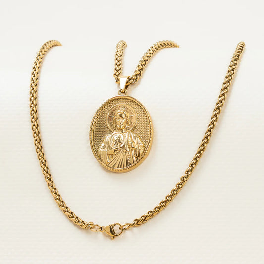 Cadena Trigo + Dije San Judas Tadeo en oro laminado 18k 