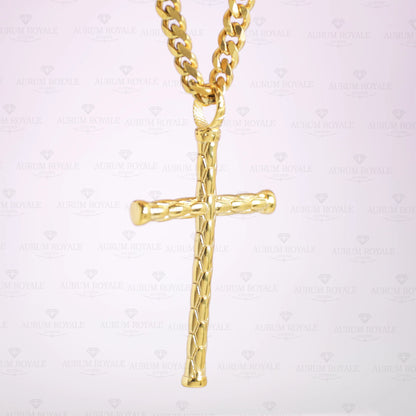 dije cruz grabada en oro laminado