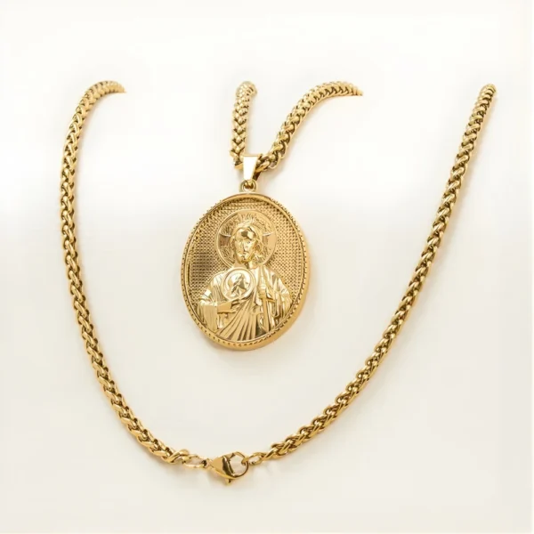 Cadena de oro laminado estilo trigo con dije de San Judas Tadeo