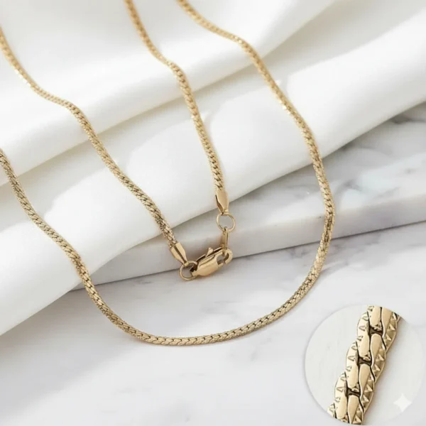 Cadena de oro laminado tejido cubano para mujer