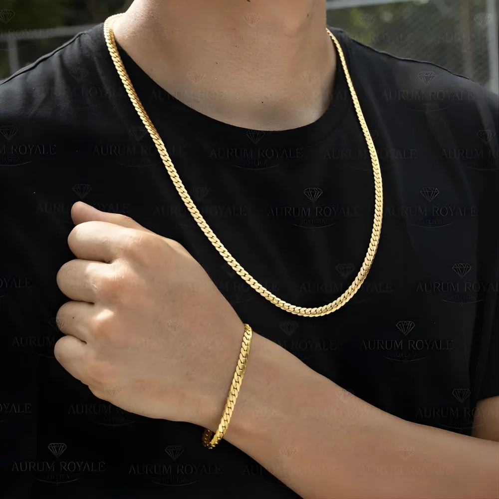 Combo cadena y pulsera para hombre estilo serpiente en oro laminado 18k