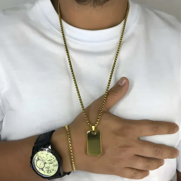 Combo pulsera y cadena estilo veneciano en oro laminado + reloj