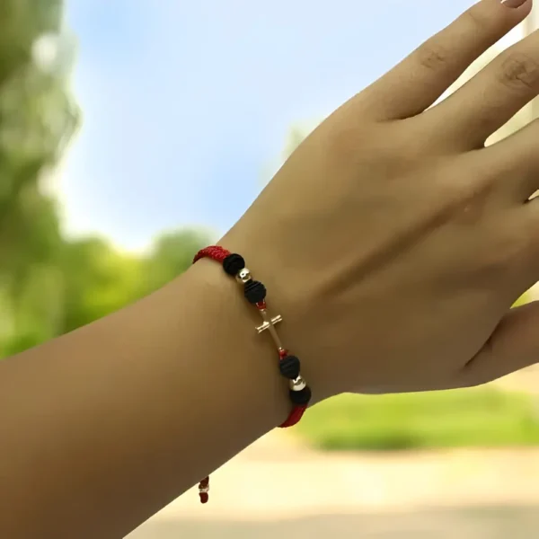 Manilla cruz tubular 4mm balin liso hombre y mujer color rojo