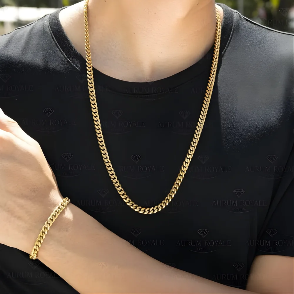 Juego cadena y pulsera para hombre estilo cubano en oro laminado 18k
