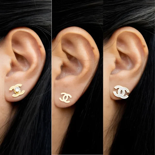 Set de aretes tipo CH en oro laminado 18k Ref 41