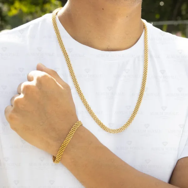 Set masculino con cadena y pulsera estilo chino en oro laminado 18k.
