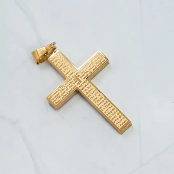 dije cruz letras en laminado 18k