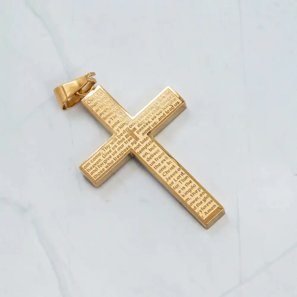 dije cruz letras en laminado 18k