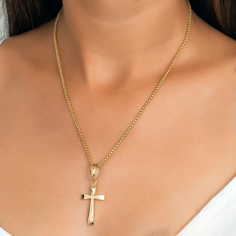 dije cruz lisa oro laminado 18k