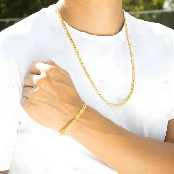 juego pulsera y cadena grabadas hombre oro laminado