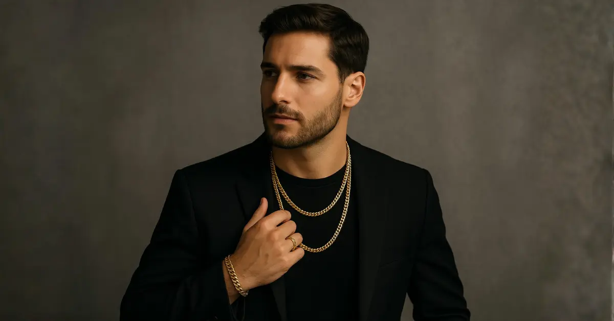 donde comprar oro laminado en Colombia, hombre con cadenas de oro laminado