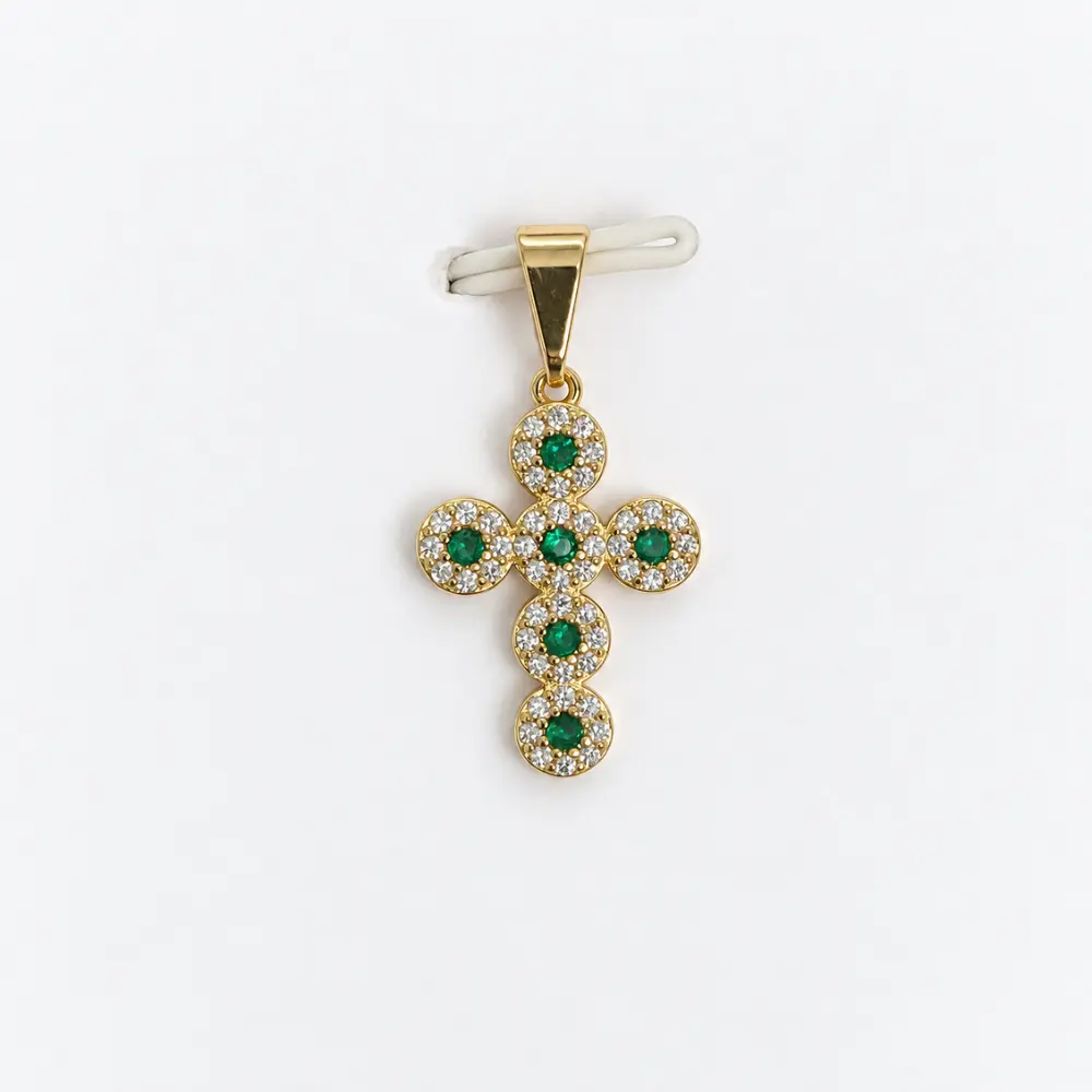 Dije de Cruz en Oro Laminado 18K con Detalles Verdes - Imagen 4