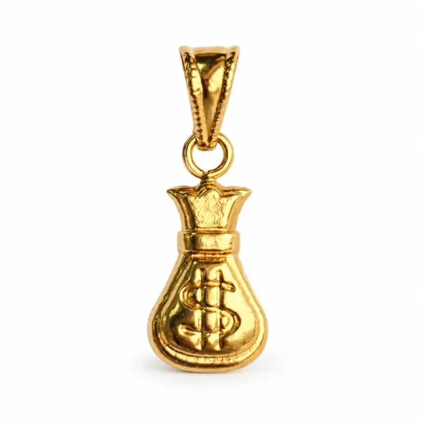 Dije Bolsa de Dinero en oro laminado 18K fondo blanco
